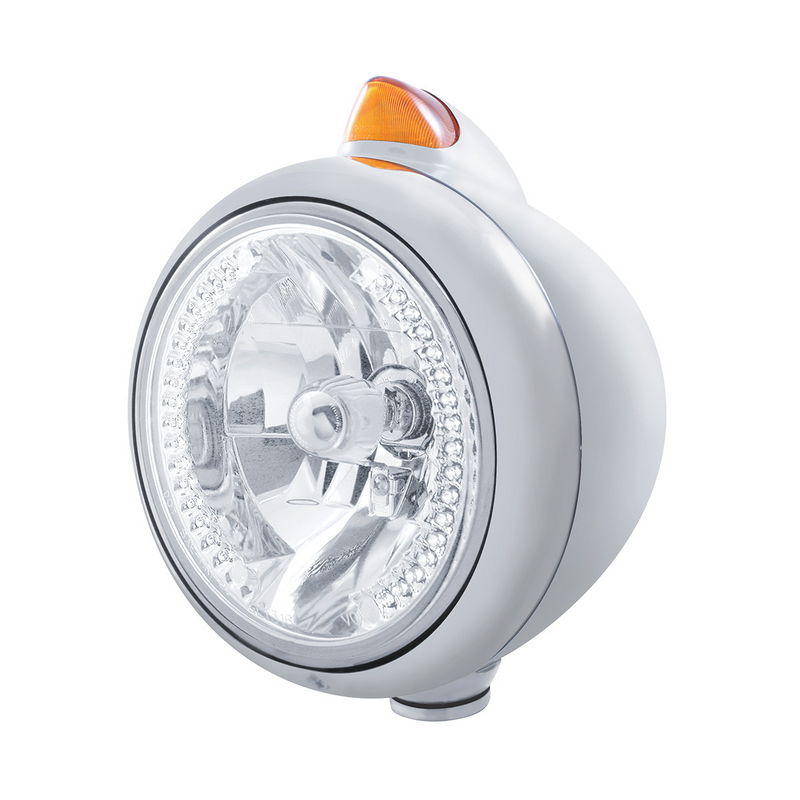 United Pacific Stainless Steel Guide 682-C Headlight H4 With White LED & Original Style LED Signal Amber Lens 32612