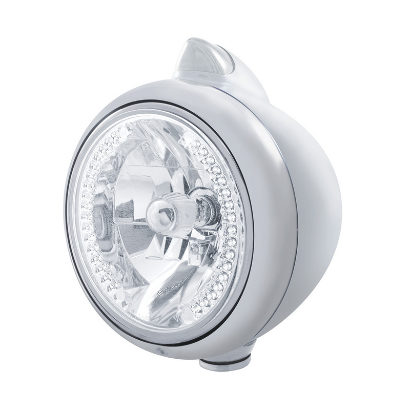 United Pacific Stainless Steel Guide 682-C Headlight H4 With White LED & Original Style LED Signal Clear Lens 32613