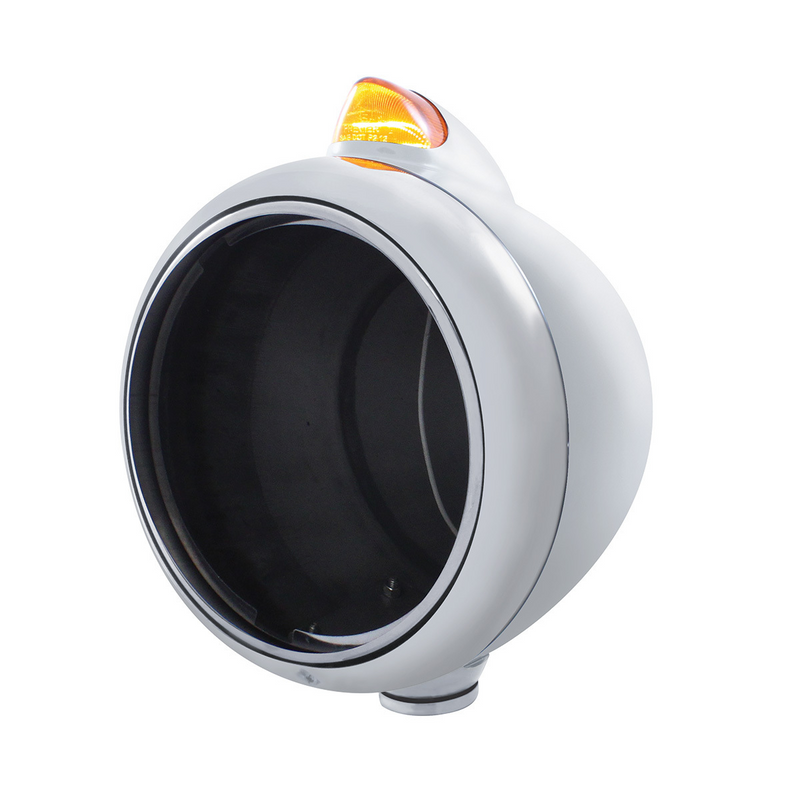 United Pacific Chrome Guide 682-C Headlight No Bulb With Original Style LED Signal Amber Lens 32616