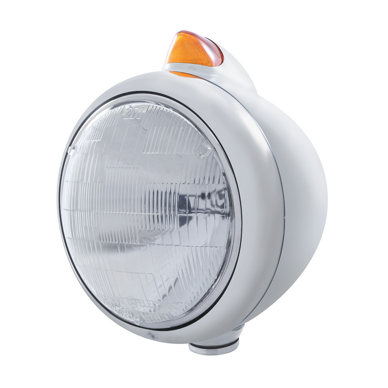 United Pacific Chrome Guide 682-C Headlight 6014 & Original Style LED Signal Amber Lens 32618
