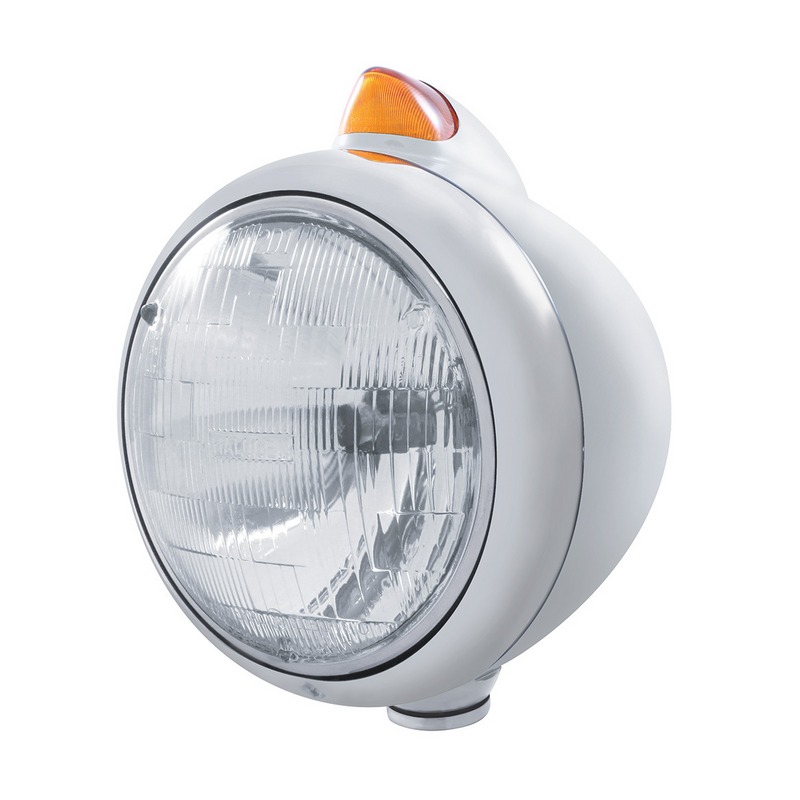 United Pacific Chrome Guide 682-C Headlight H6024 & Original Style LED Signal Amber Lens 32620
