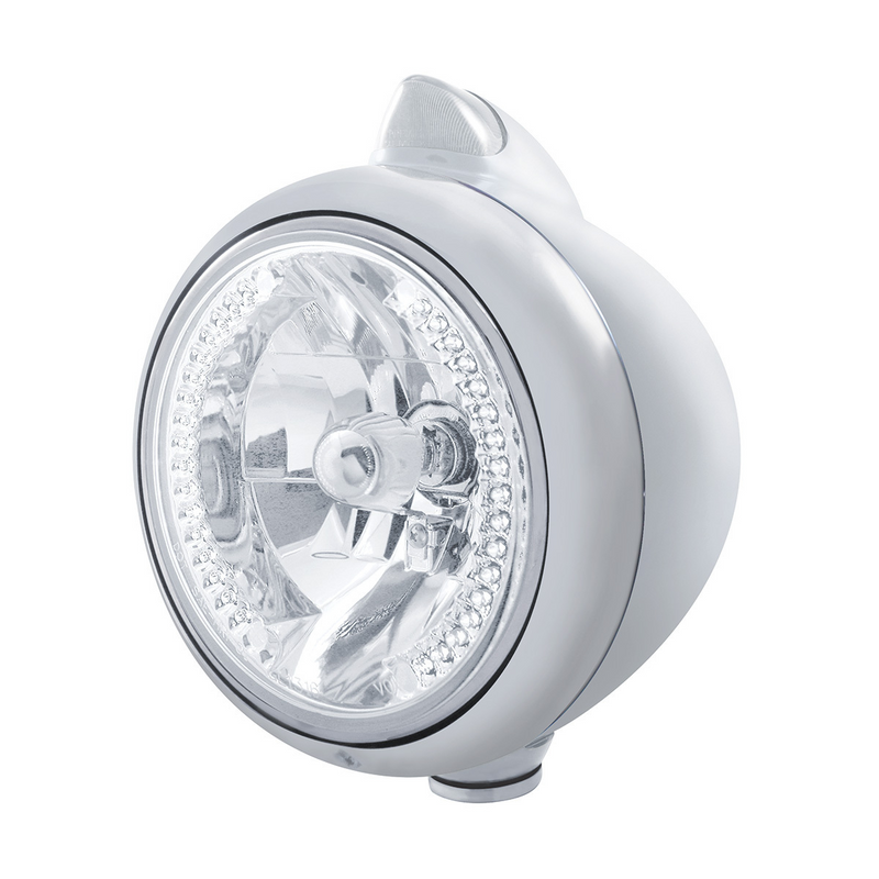 United Pacific Chrome Guide 682-C Headlight H4 With White LED & Original Style LED Signal Clear Lens 32629
