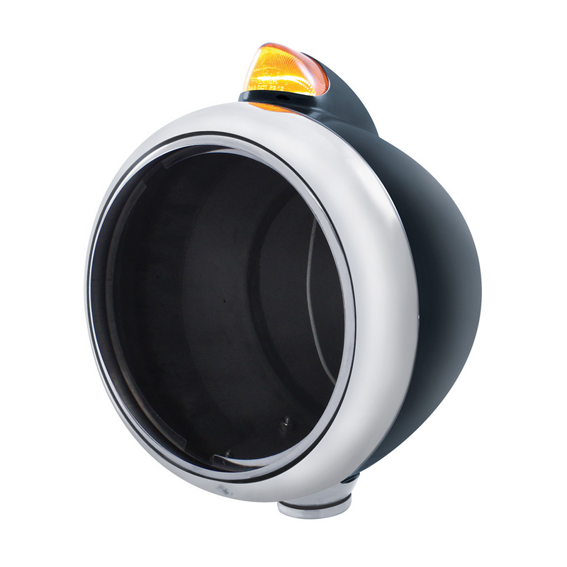 United Pacific Black Guide 682-C Headlight No Bulb With Original Style LED Signal Amber Lens 32632