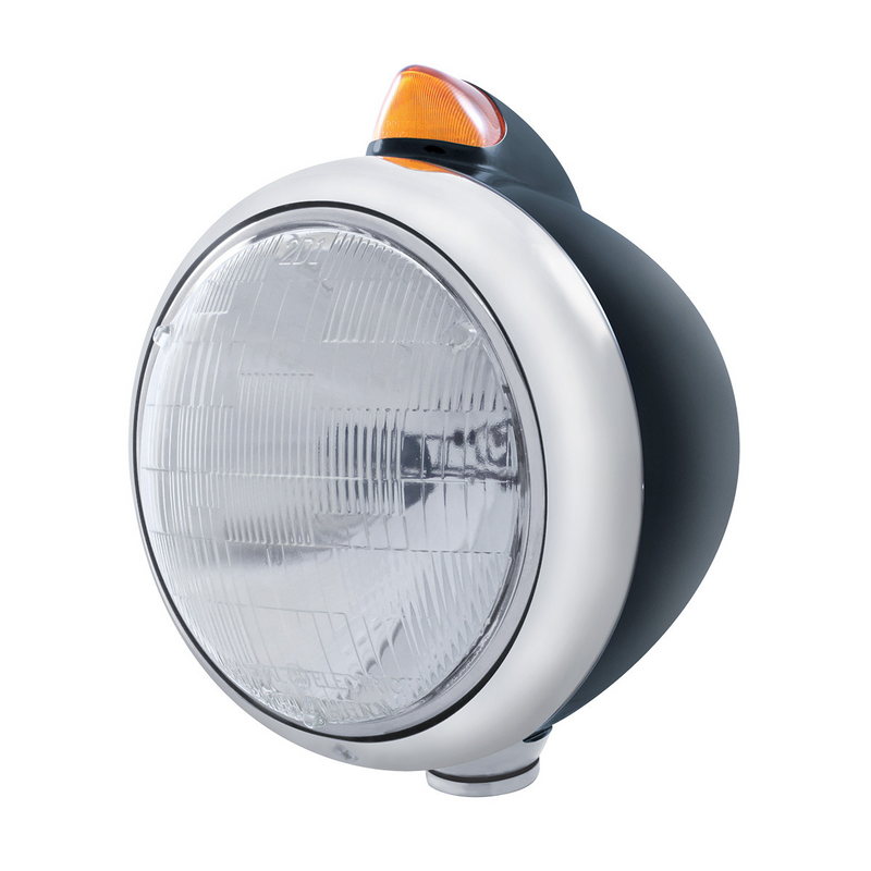 United Pacific Black Guide 682-C Headlight 6014 & Original Style LED Signal Amber Lens 32634