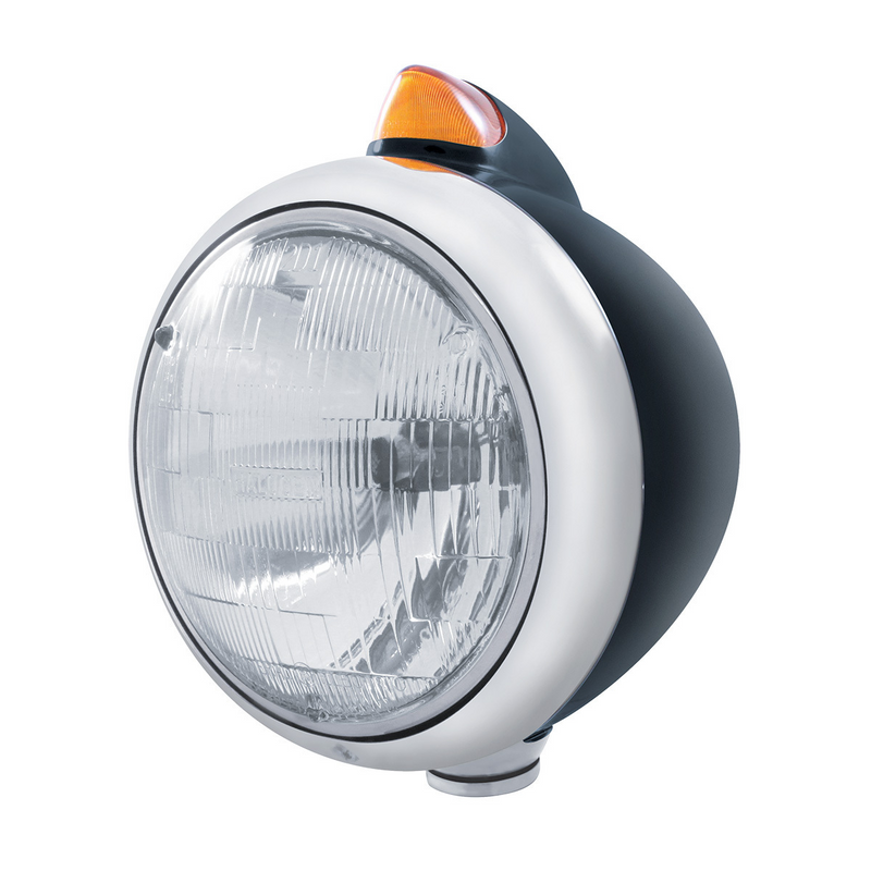 United Pacific Black Guide 682-C Headlight H6024 & Original Style LED Signal Amber Lens 32636