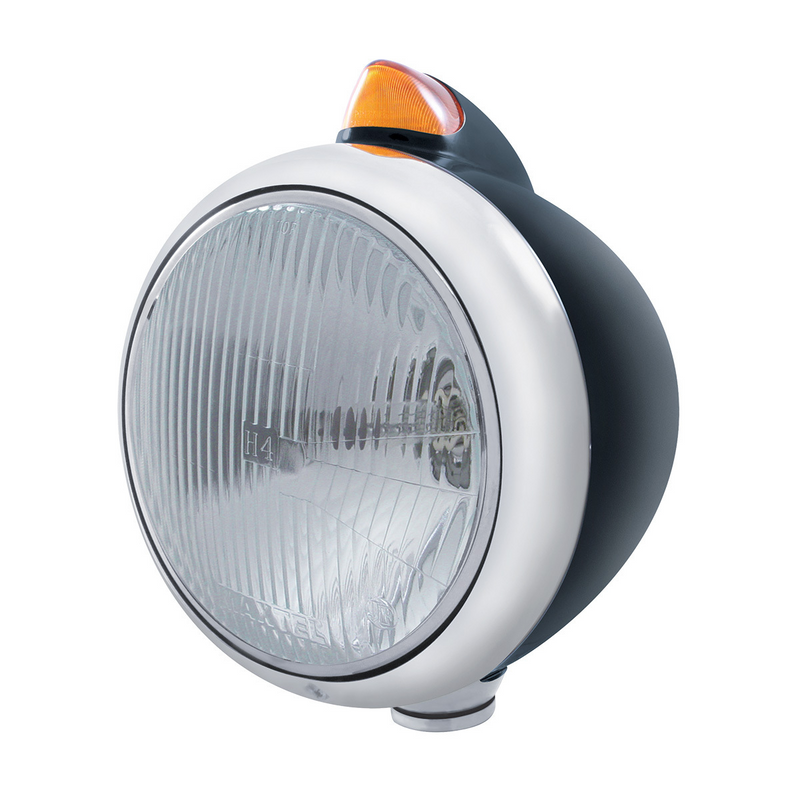 United Pacific Black Guide 682-C Headlight H4 & Original Style LED Signal Amber Lens 32638