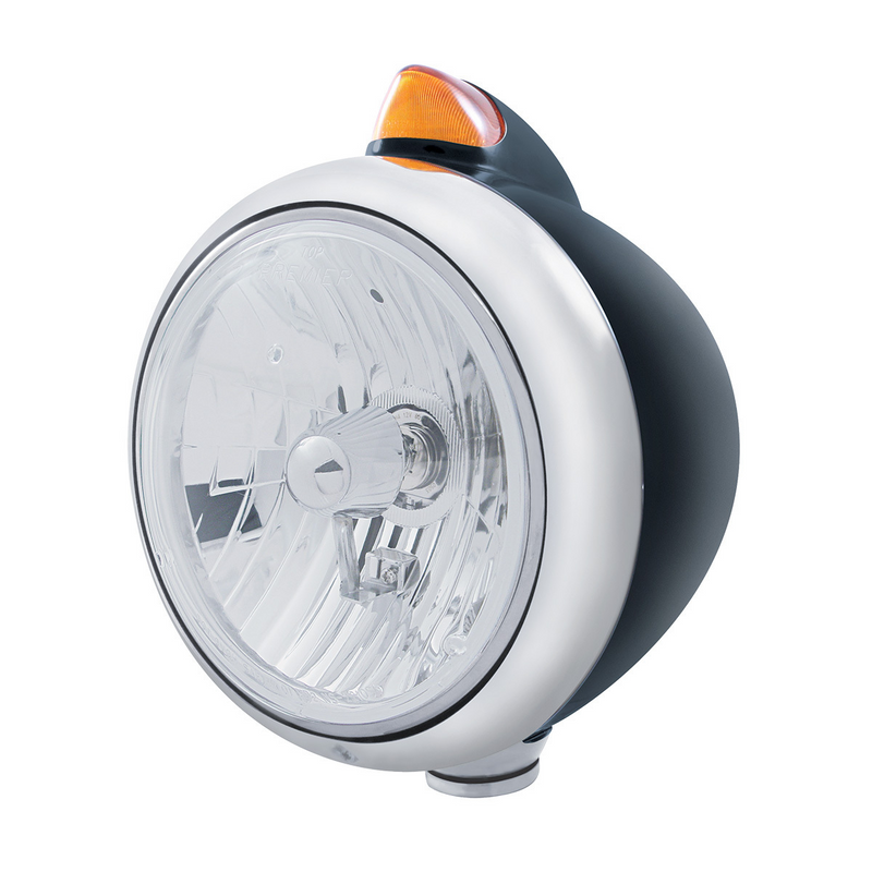 United Pacific Black Guide 682-C Style Headlight Crystal H4 & Original Style LED Signal Amber Lens 32640