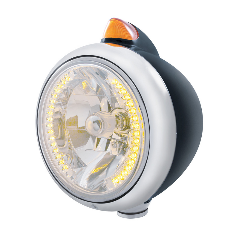 United Pacific Black Guide 682-C Headlight H4 With 34 Amber LED & Original Style LED Signal-Amber Lens 32642