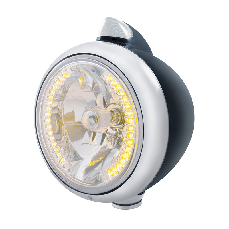 United Pacific Black Guide 682-C Headlight H4 With 34 Amber LED & Original Style LED Signal-Clear Lens 32643
