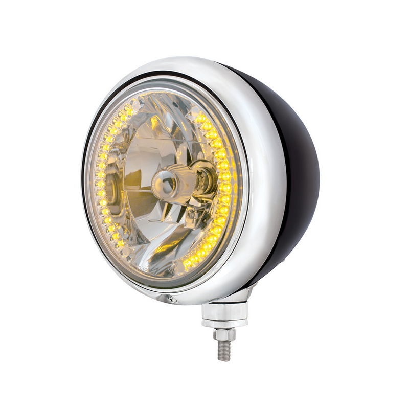 United Pacific Black Guide 682-C Style Headlight H4 Bulb With 34 Amber LED 32653
