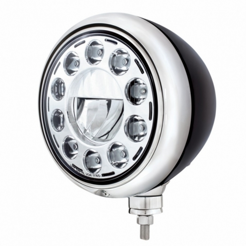 United Pacific Black Guide Headlight 11 LED Bulb Chrome 32659