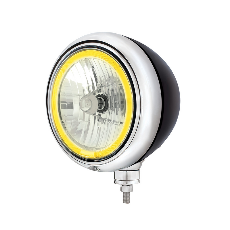 United Pacific Black Guide Headlight 9007 Bulb With Amber LED Halo Rim 32662