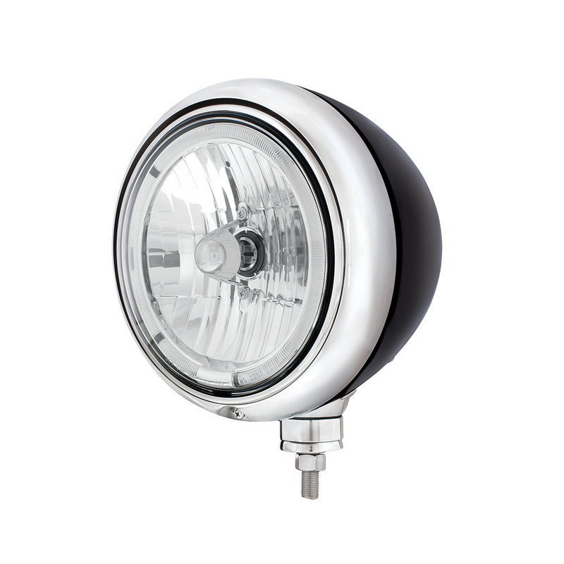United Pacific Black Guide Headlight 9007 Bulb With White LED Halo Rim 32663