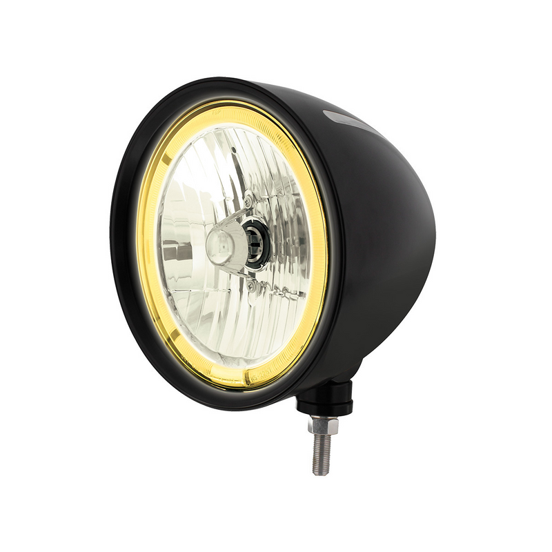 United Pacific Black "Billet" Style Groove Headlight 9007 Bulb With Amber LED Halo Rim 32669