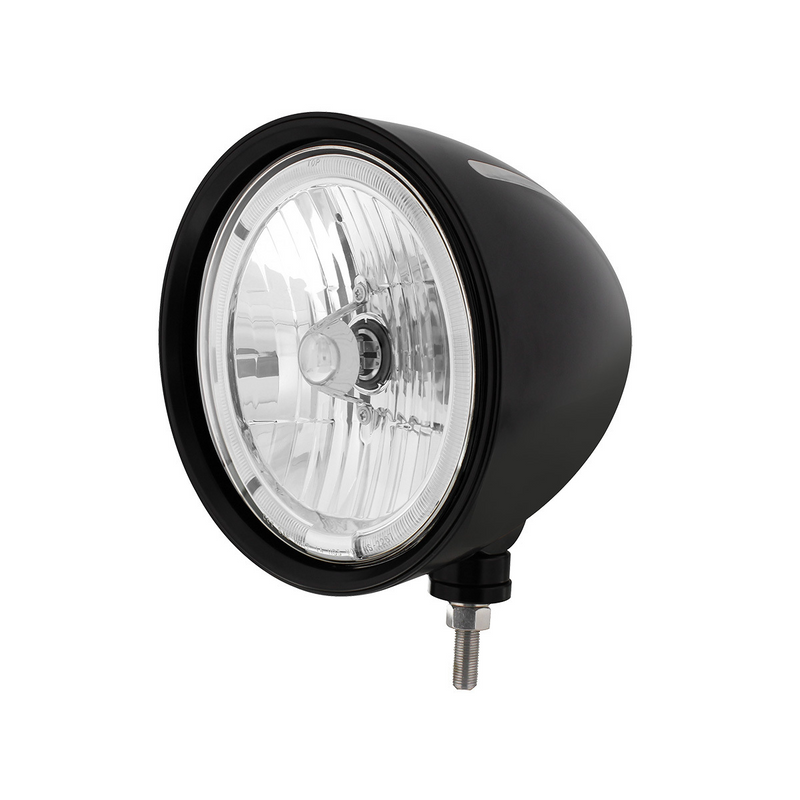 United Pacific Black "Billet" Style Groove Headlight 9007 Bulb With White LED Halo Rim 32670