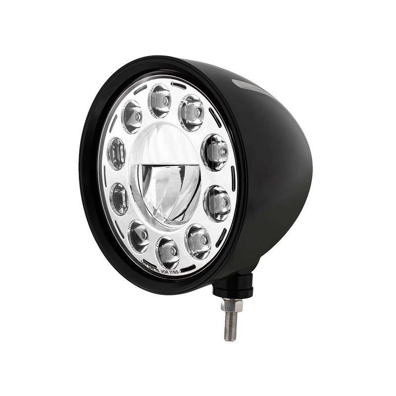 United Pacific Black "Billet" Style Groove Headlight 11 LED Bulb Chrome 32675