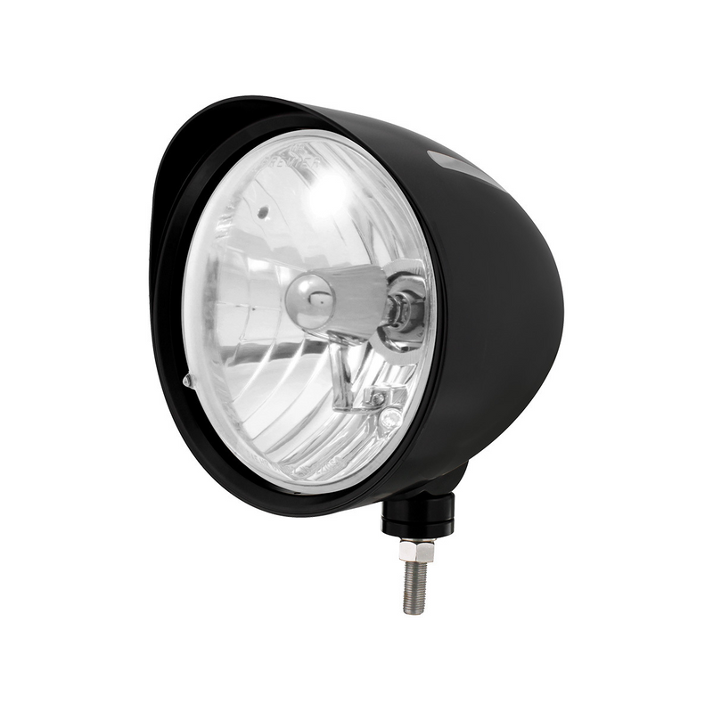 United Pacific Black "Billet" Style Groove Headlight With Visor Crystal H4 Bulb 32680