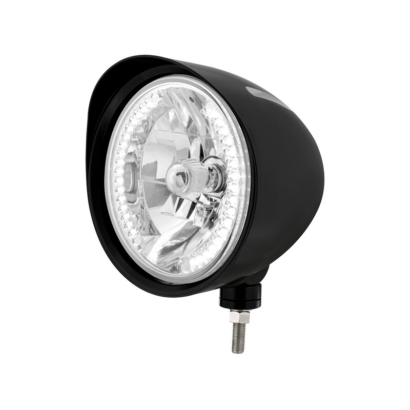 United Pacific Black "Billet" Style Groove Headlight With Visor H4 Bulb With 34 White LED 32682