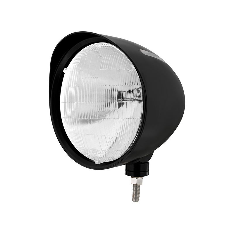 United Pacific Black "Billet" Style Groove Headlight With Visor H6014 Bulb 32685