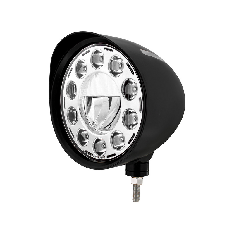 United Pacific Black "Billet" Style Groove Headlight With Visor 11 LED Bulb Chrome 32689