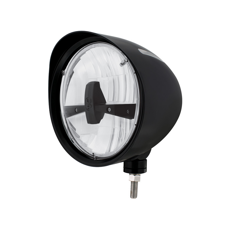 United Pacific Black "Billet" Style Groove Headlight With Visor 5 LED Bulb Blackout 32690