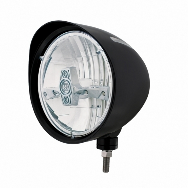 United Pacific Black "Billet" Style Groove Headlight With Visor 5 LED Bulb Chrome 32691