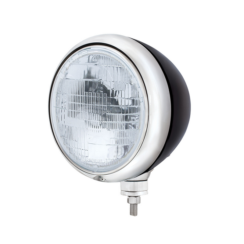 United Pacific Black Guide 682-C Style Headlight With 6014 Type Sealed Beam Bulb 32692