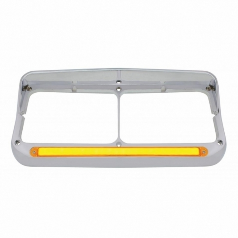 United Pacific 24 LED Rectangular Dual Headlight Bezel With Visor & GloLight Amber LED/Amber Lens 32700