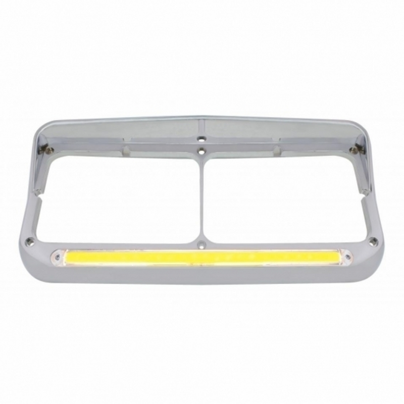 United Pacific 24 LED Rectangular Dual Headlight Bezel With Visor & GloLight Amber LED/Clear Lens 32701