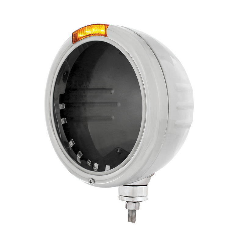 United Pacific Stainless Steel Classic Stripe Headlight No Bulb With LED Signal Amber Lens 32724