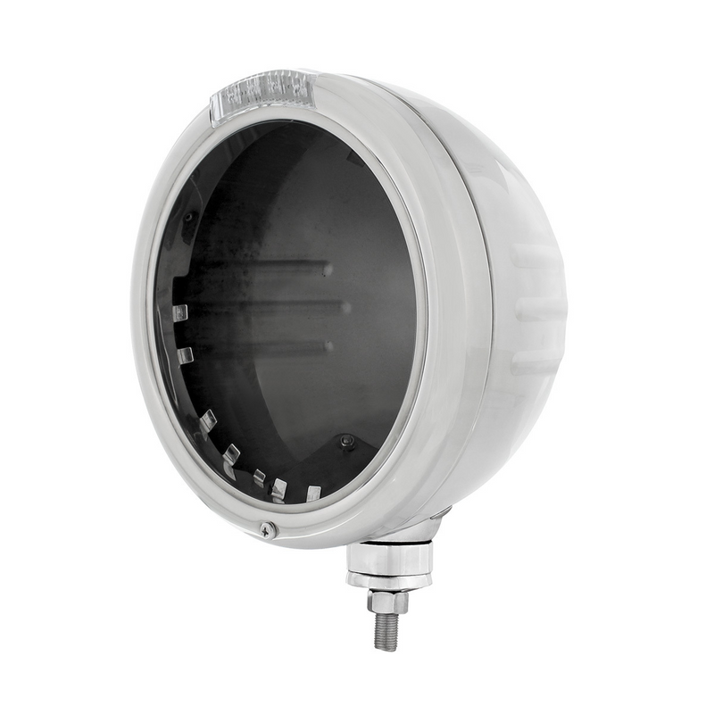 United Pacific Stainless Steel Classic Stripe Headlight No Bulb With LED Signal Clear Lens 32725