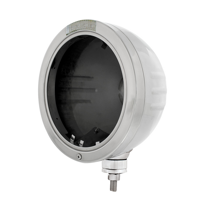 United Pacific Stainless Steel Bullet Embossed Stripe Headlight No Bulb With LED Signal Clear Lens 32727
