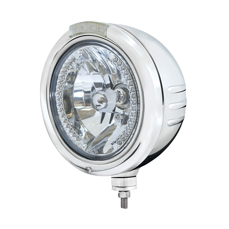 United Pacific SS Classic Embossed Stripe Headlight H4 With White LED & Dual Mode LED Signal -Clear Lens 32741