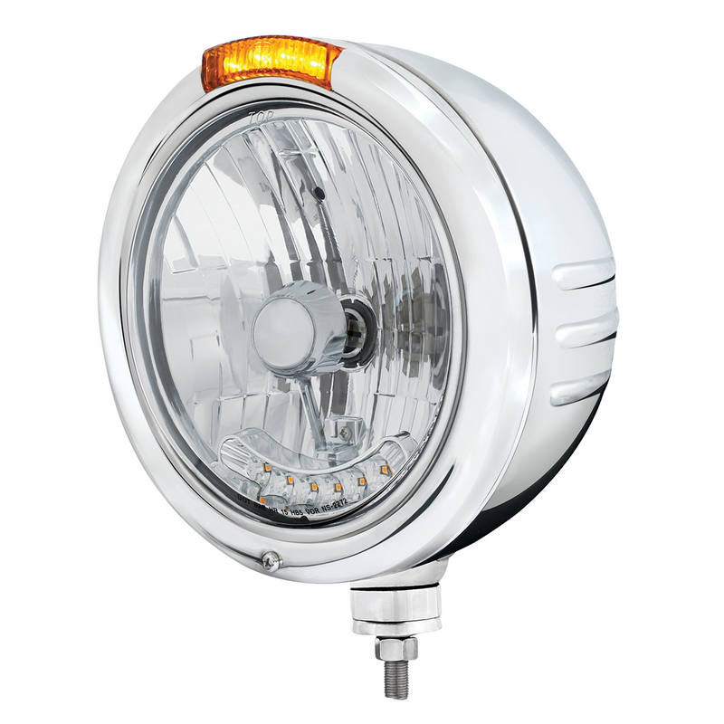 United Pacific SS Classic Embossed Stripe Headlight H4 With 6 Amber LED & Dual Mode LED Signal -Amber Lens 32744
