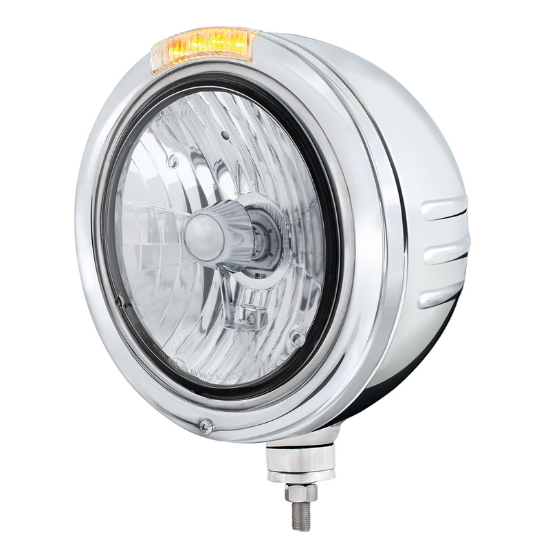 United Pacific Stainless Steel Bullet Embossed Stripe Headlight Crystal H4 & Dual Mode LED Signal-Clear Lens 32759