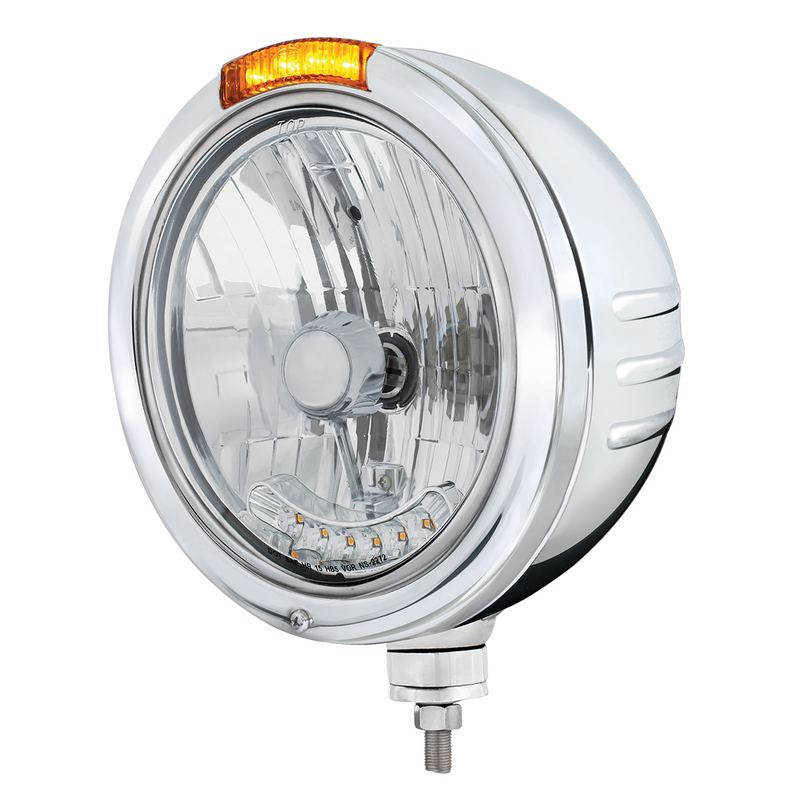 United Pacific SS Bullet Embossed Stripe Headlight H4 With 6 Amber LEDs & Dual Mode LED Signal -Amber Lens 32760