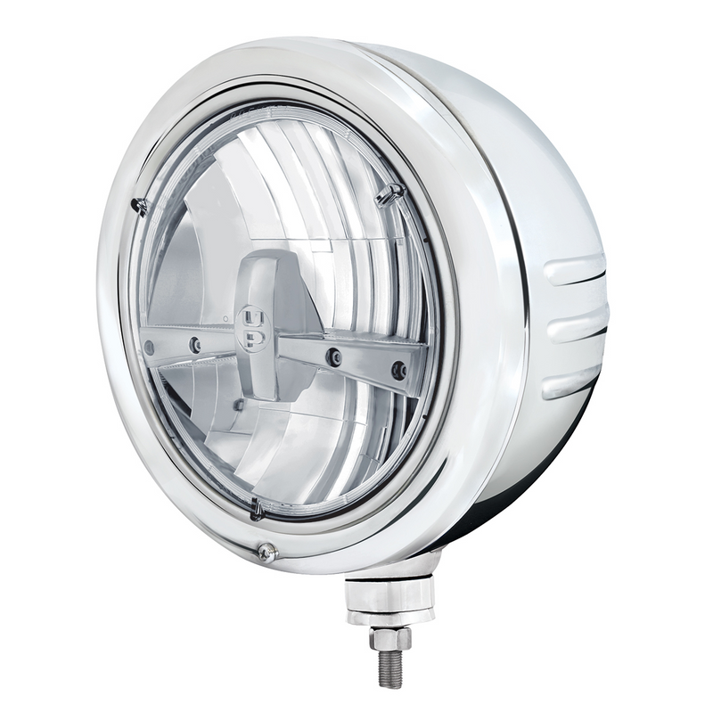 United Pacific Stainless Classic Embossed Stripe Headlight Housing With 7" 5-LED Headlight 32762