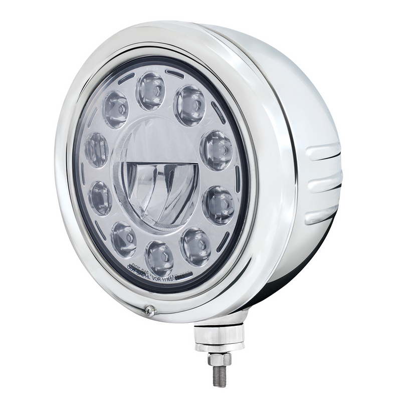 United Pacific Stainless Classic Embossed Stripe Headlight Housing With 11 LED Crystal 7" Round Headlight 32763