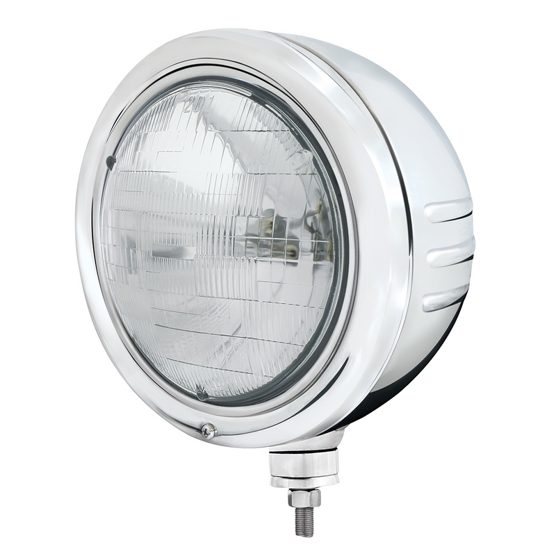 United Pacific Stainless Classic Embossed Stripe Headlight Housing With H6024 Halogen Headlight 32765