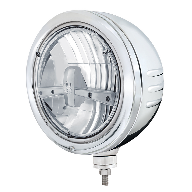 United Pacific Stainless Bullet Embossed Stripe Headlight Housing With 5 LED 7" Round Headlight 32770