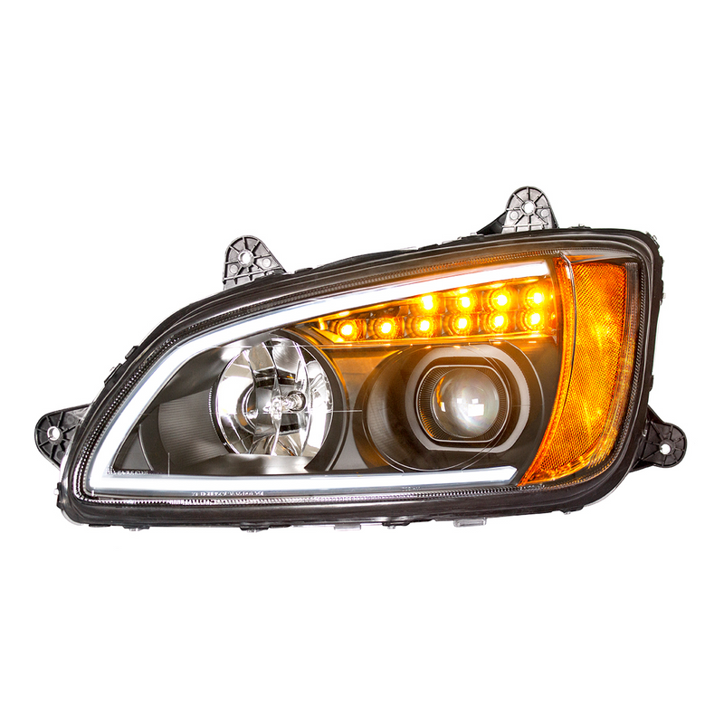 United Pacific Blackout Projection Headlight With LED Turn Signal & Position Light For 2008-2017 Kenworth T660 Driver 32781