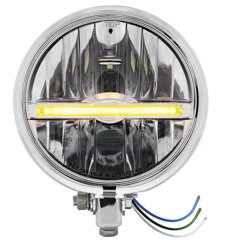 United Pacific Chrome 5-3/4" Motorcycle Headlight 9 LED Bulb With Amber LED Light Bar Bottom Mount 32795