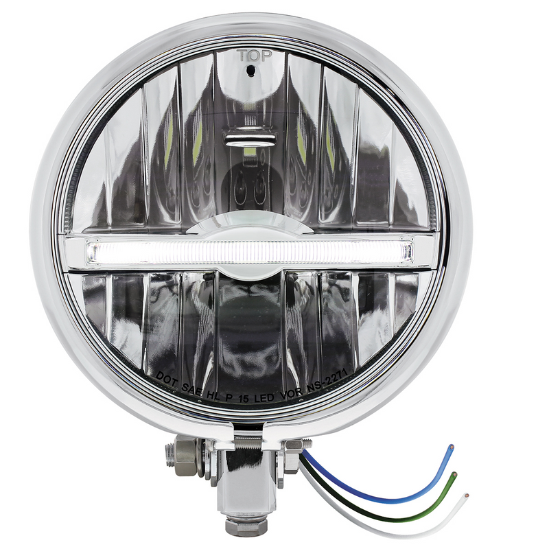 United Pacific Chrome 5-3/4" Motorcycle Headlight 9 LED Bulb With White LED Light Bar Bottom Mount 32799