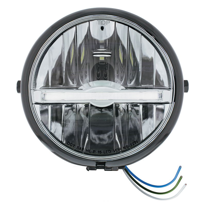 United Pacific Black 5-3/4" Motorcycle Headlight 9 LED Bulb With White LED Light Bar Side Mount 32802