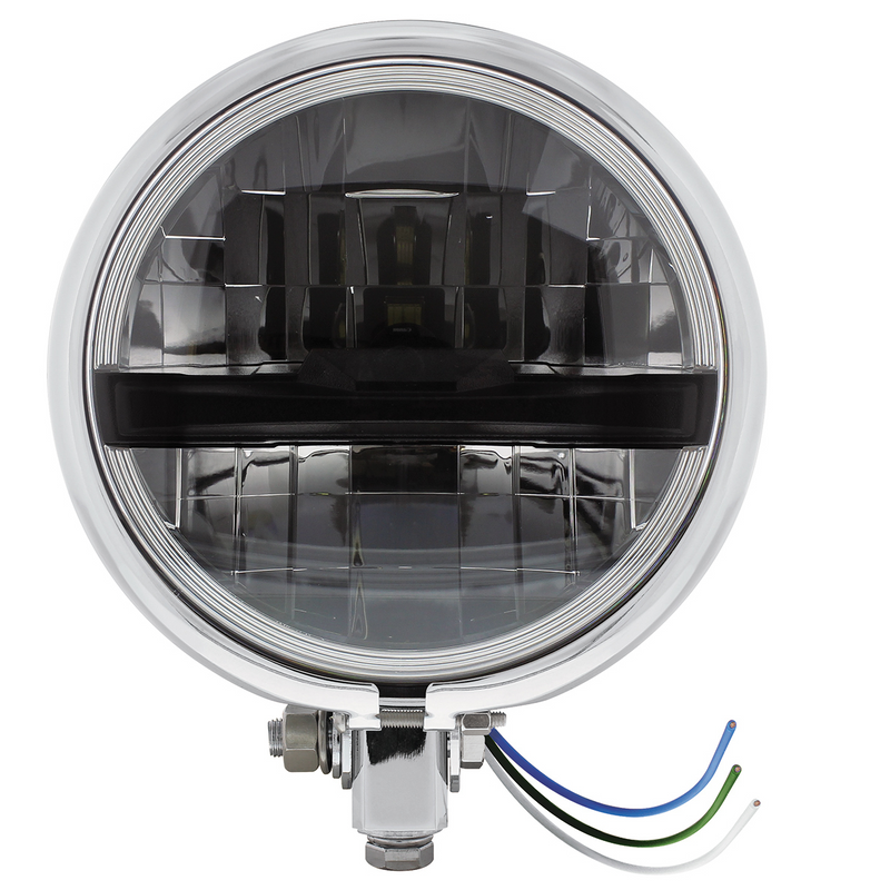 United Pacific Chrome 5-3/4" Motorcycle Headlight 8 LED Blackout Bulb With Black Bar Bottom Mount 32807