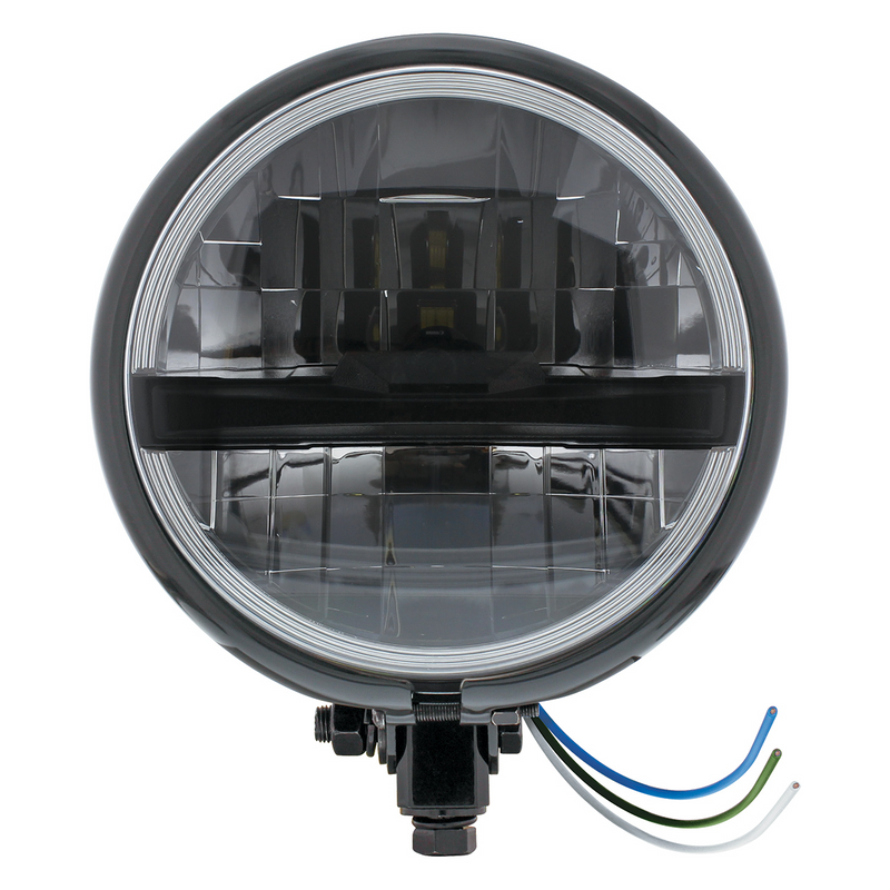 United Pacific Black 5-3/4" Motorcycle Headlight 8 LED Blackout Bulb With Black Bar Bottom Mount 32808