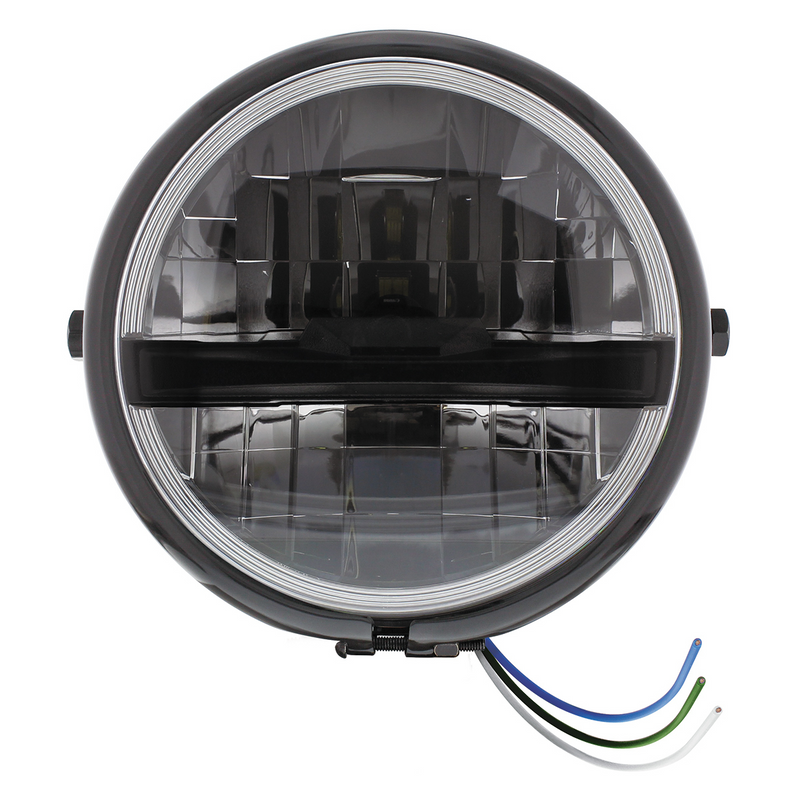 United Pacific Black 5-3/4" Motorcycle Headlight 8 LED Blackout Bulb With Black Bar Side Mount 32810