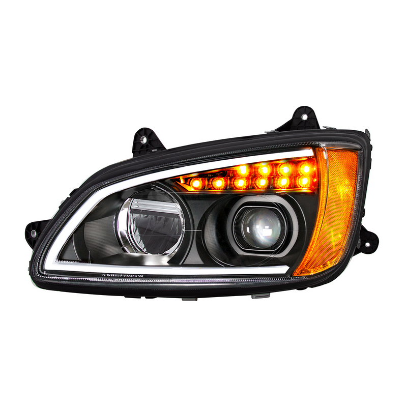 United Pacific Black Full LED Projection Headlight With Turn Signal & Position Light Bar For 2008-2017 Kenworth T660 Driver 32840
