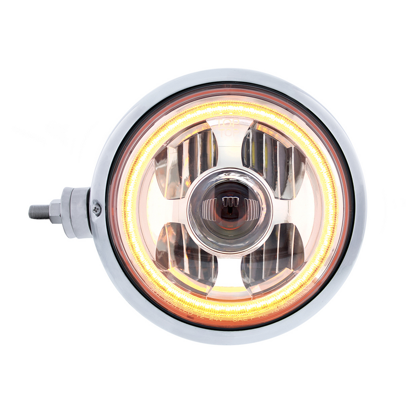 United Pacific Chrome Guide 682-C Style Headlight Assembly W/LED Headlight & Dual Color Position Light L/H (Horizontal Moun 32846