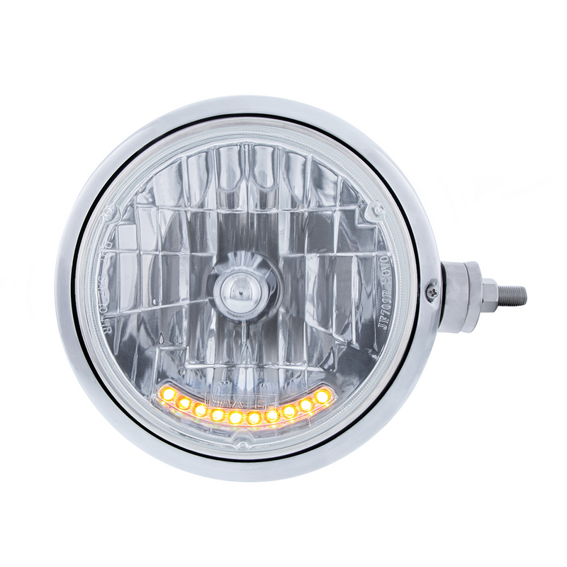 United Pacific Chrome Guide 682-C Style Headlight Assembly W/Crystal Lens & 10 LEDs Position Light R/H (Horizontal Mount) 32851